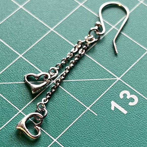 New Sterling Silver Drop Earrings Double Strand Drop Cut-out Heart Gift Box - Picture 1 of 8